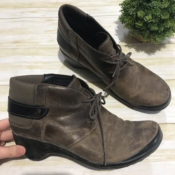 Merrell Cloudy Brown Gray Leather Lace Up Ankle Boots Booties Women’s Size 7 - Picture 1 of 7